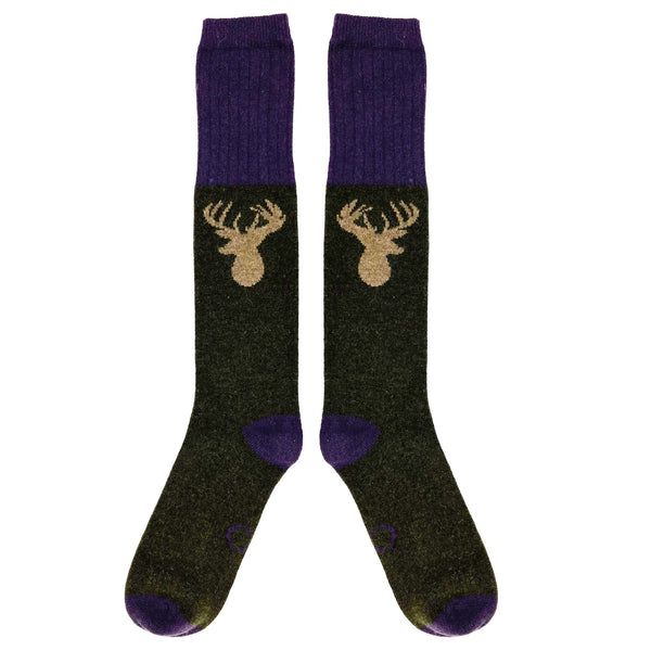 Men's Khaki Green Stag Lambswool Knee Socks