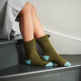 Unisex Dark Green & Jade  Recycled Silk Blend Chunky Socks