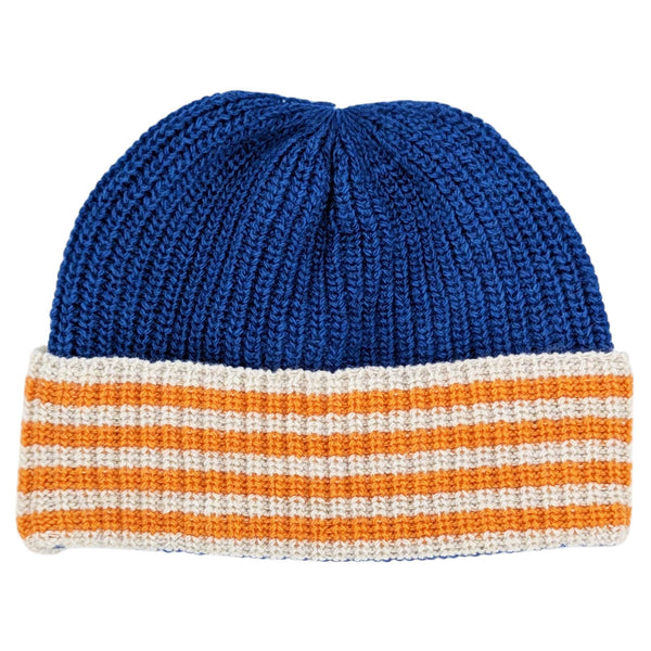 Kids' Lambswool Beanie - Denim & Orange Stripe