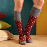 Women's Plum & Peach Small Spot Lambswool Knee Socks