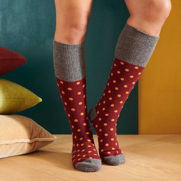 Women's Plum & Peach Small Spot Lambswool Knee Socks
