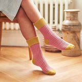 Women's Soft Cashmere Blend Slouch Socks - Dusky Pink & Gold