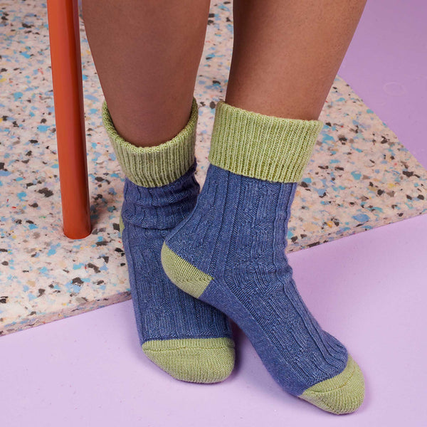 Denim Blue & Celery Cashmere Blend Slouch Socks