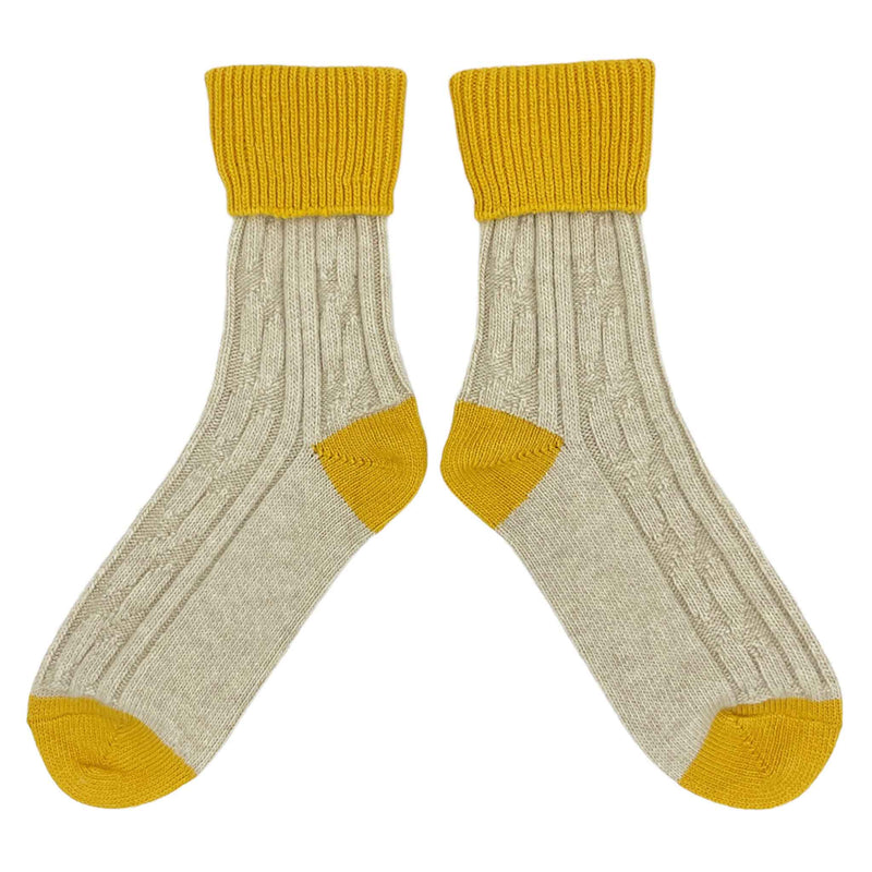 Denim Oatmeal & Yellow Cashmere Blend Slouch Socks by Catherine Tough 