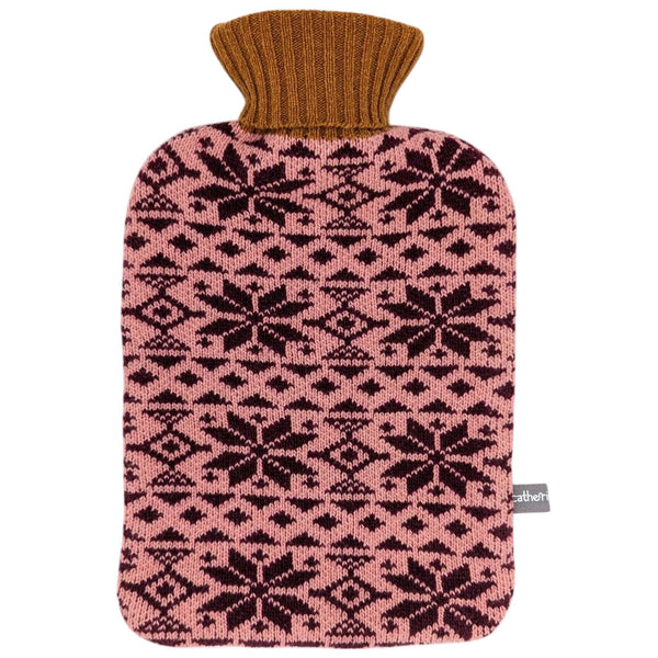 Lambswool Hot Water Bottle Cover - Plum Fair Isle