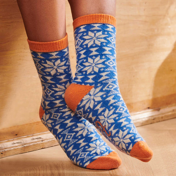 Women's Bright Blue Fair Isle Lambswool Ankle Socks