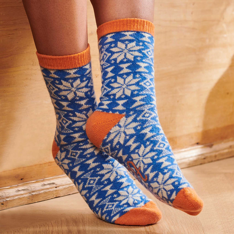 Women's Bright Blue Fair Isle Lambswool Ankle Socks