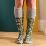 Women's Fir-Green & Jade Fair Isle Lambswool Knee Socks