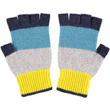 Unisex Navy & Electric Yellow Colour Block Fingerless Gloves