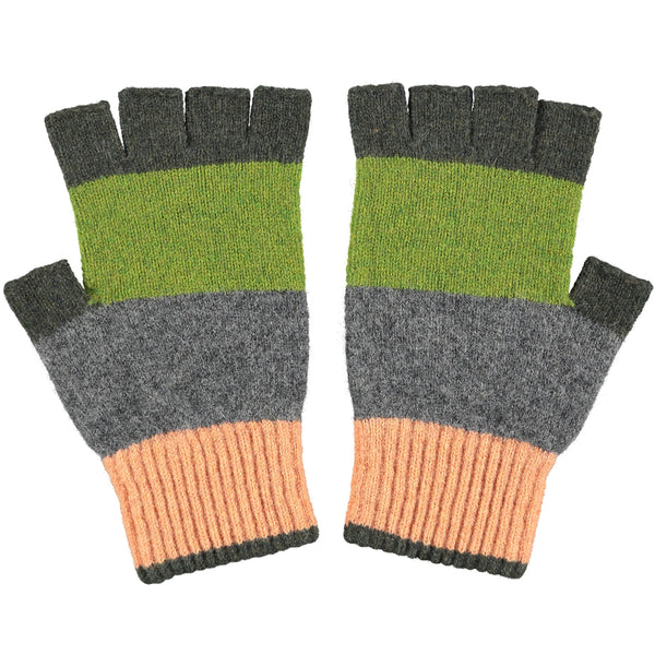 Unisex Seaweed & Peach Colour Block Fingerless Gloves