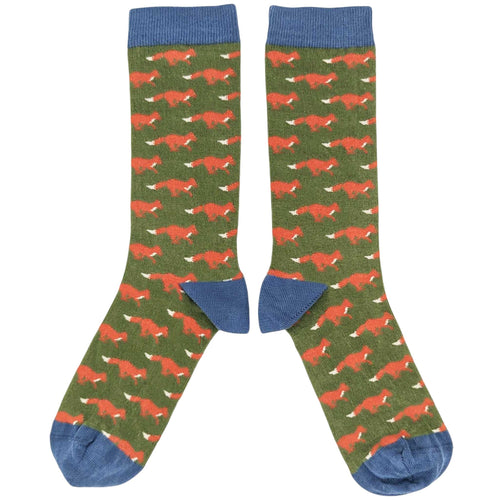 Men's Organic Cotton Ankle Socks - Green Foxes