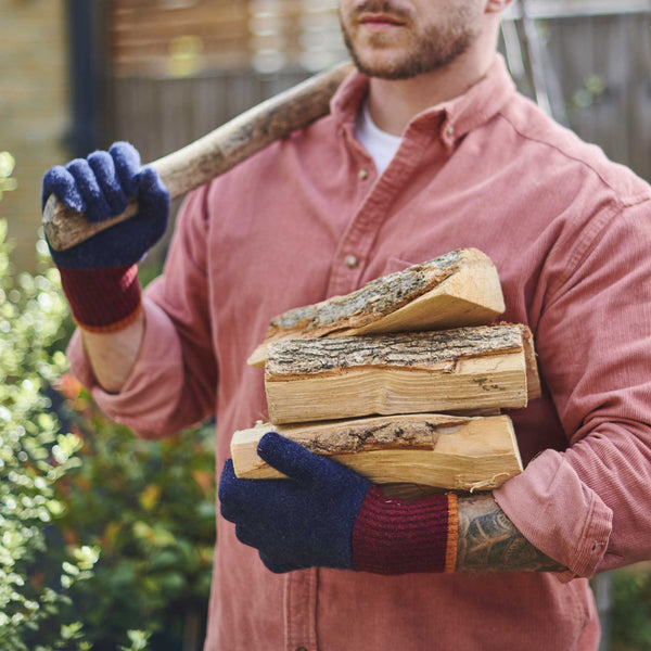 Men's Navy & Red Colour Block Lambswool Gloves