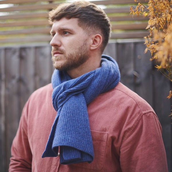 Lambswool Denim Blue Ribbed Scarf