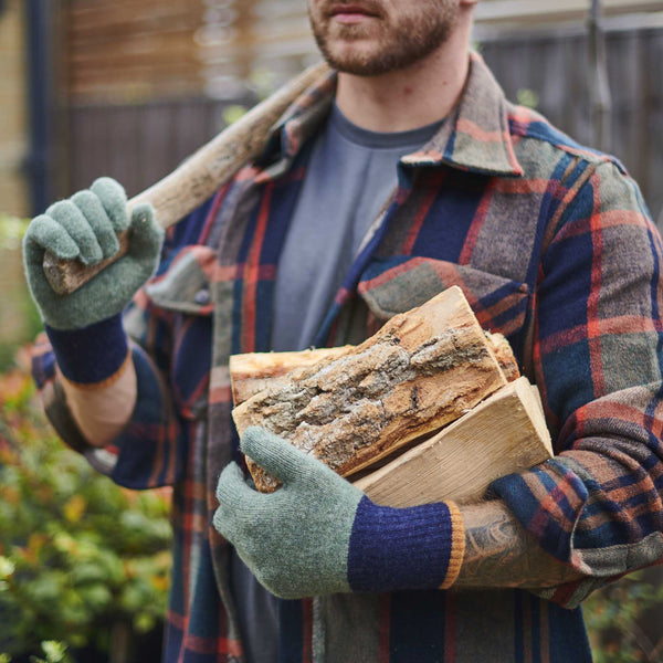 Men's Green & Navy Colour Block Lambswool Gloves