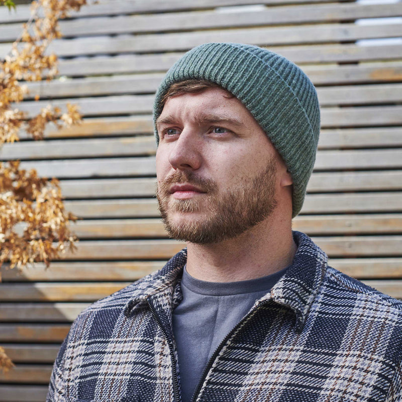 Soft Green Ribbed Lambswool Unisex Beanie