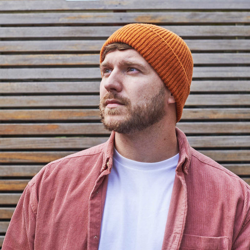 Rust Ribbed Lambswool Unisex Beanie
