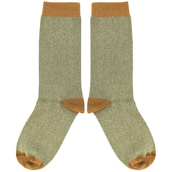 Women's Khaki & Ginger Glitter Organic Cotton Ankle Socks