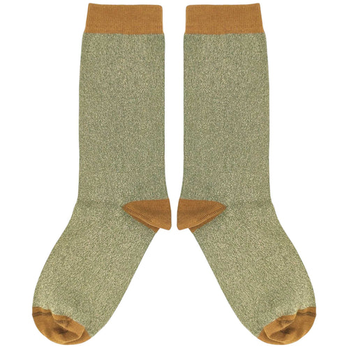 Women's Khaki & Ginger Glitter Organic Cotton Ankle Socks