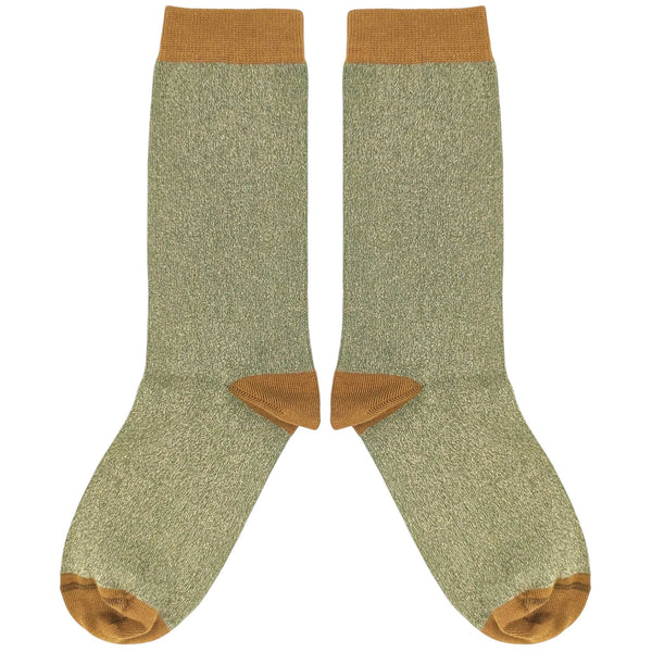 Women's Khaki & Ginger Glitter Organic Cotton Ankle Socks