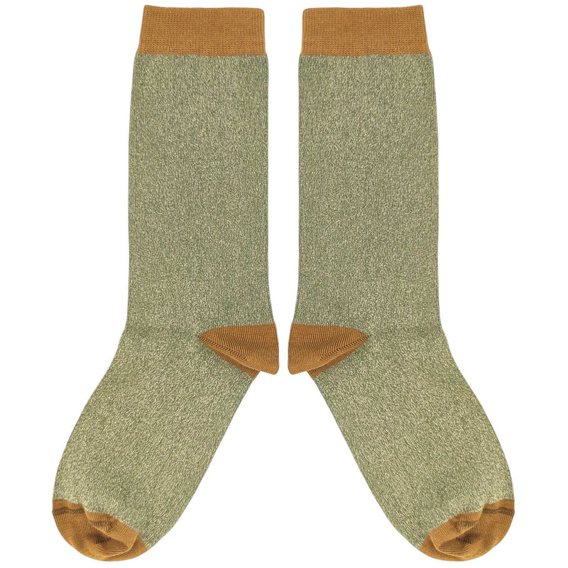 Women's Khaki & Ginger Glitter Organic Cotton Ankle Socks