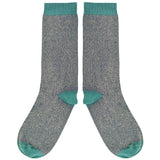 Women's Teal & Jade Glitter Organic Cotton Ankle Socks