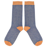 Women's Bright Blue & Peach Glitter Organic Cotton Ankle Socks