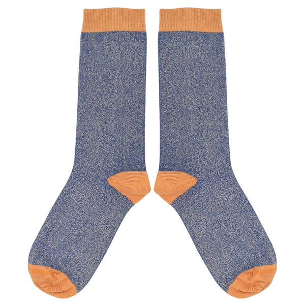 Women's Bright Blue & Peach Glitter Organic Cotton Ankle Socks