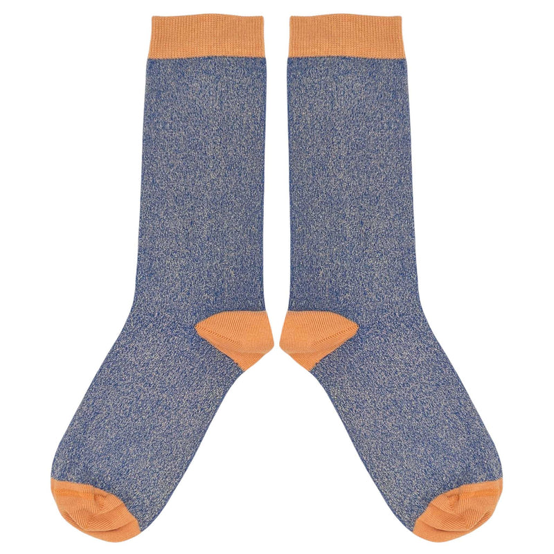 Women's Bright Blue & Peach Glitter Organic Cotton Ankle Socks
