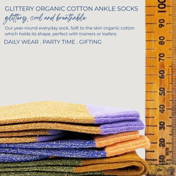 Women's Coral & Oatmeal Glitter Organic Cotton Ankle Socks