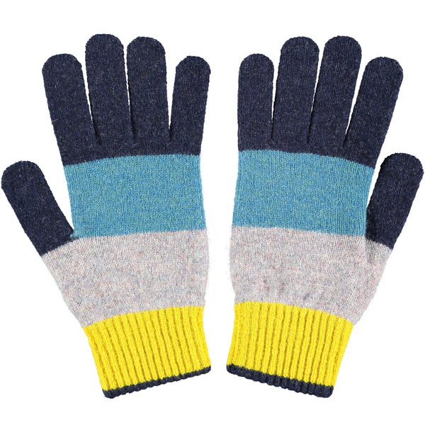 Men's Navy & Electric Yellow Colour Block Gloves 