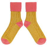 Golden Yellow & Coral Cashmere Blend Slouch Socks
