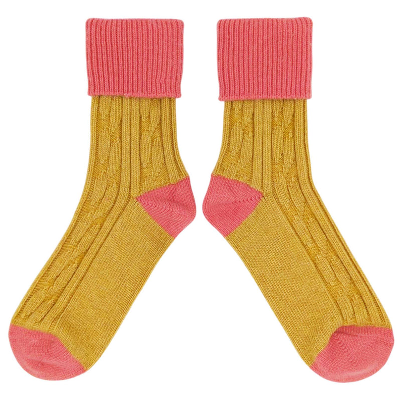 Golden Yellow & Coral Cashmere Blend Slouch Socks