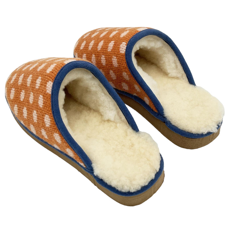 Rust & Light Pink Spot Lambswool & Sheepskin Slippers