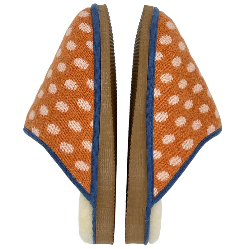Rust & Light Pink Spot Lambswool & Sheepskin Slippers
