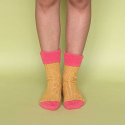 Golden Yellow & Coral Cashmere Blend Slouch Socks
