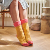 Golden Yellow & Coral Cashmere Blend Slouch Socks