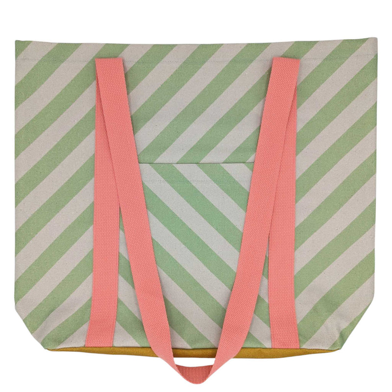Green Stripe Fabric Tote Shopper Bag