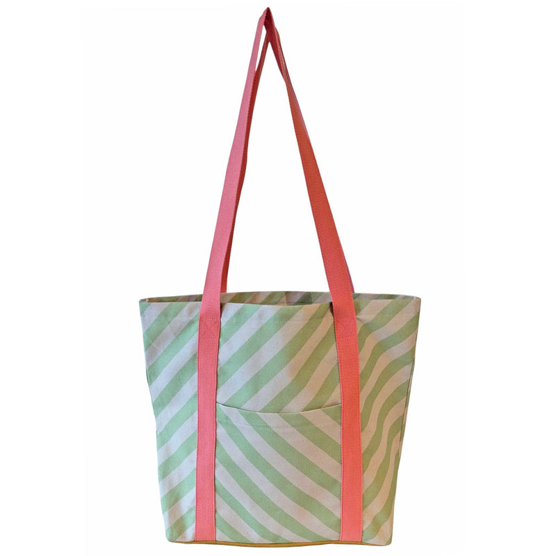Green Stripe Fabric Tote Shopper Bag