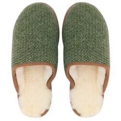 Green Check Lambswool & Sheepskin Slippers