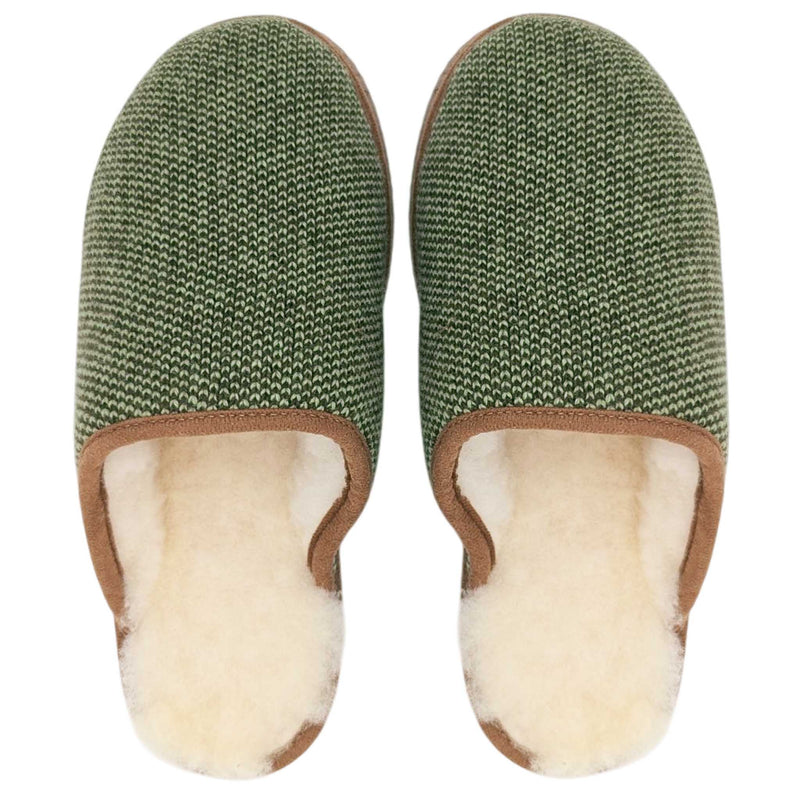 Green Check Lambswool & Sheepskin Slippers