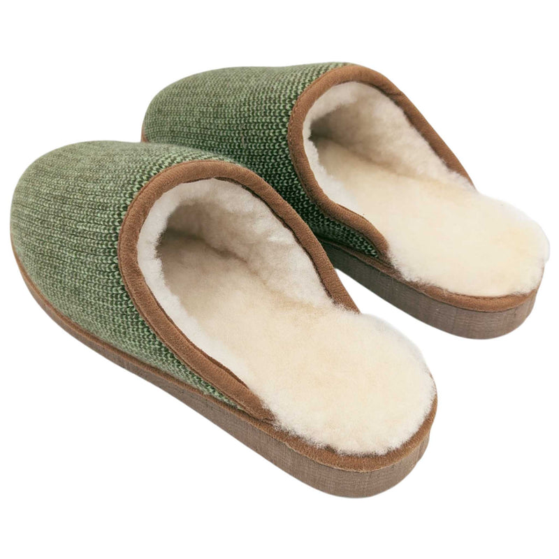 Green Check Lambswool & Sheepskin Slippers