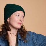 Lambswool Ribbed Beanie - Dark Green
