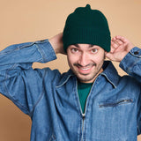 Lambswool Ribbed Beanie - Dark Green