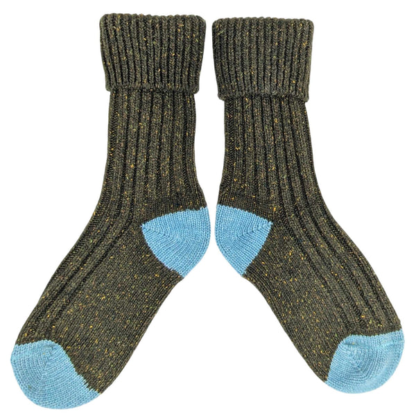Unisex Dark Green & Jade  Recycled Silk Blend Chunky Socks