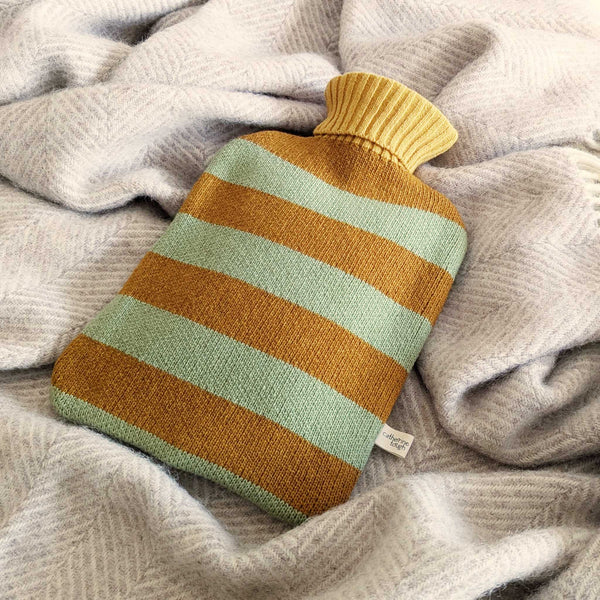 Lambswool Hot Water Bottle Cover - Mustard & Mint Stripes