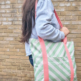 Green Stripe Cotton Tote Shopper Bag