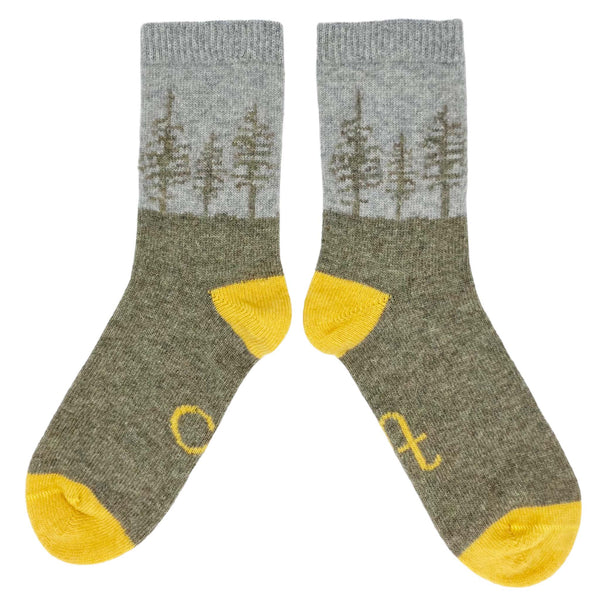 Ladies Green Forest Lambswool Ankle Socks
