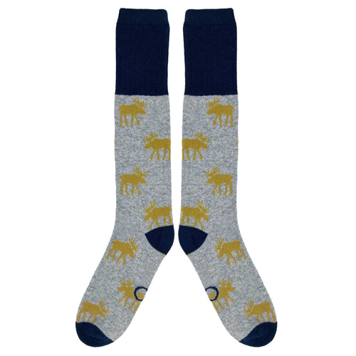 Men's Long Lambswool Socks - Grey Moose