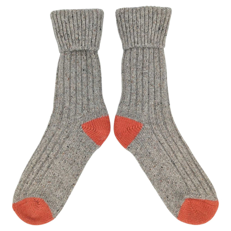Unisex Grey & Orange Recycled Silk Blend Chunky Socks