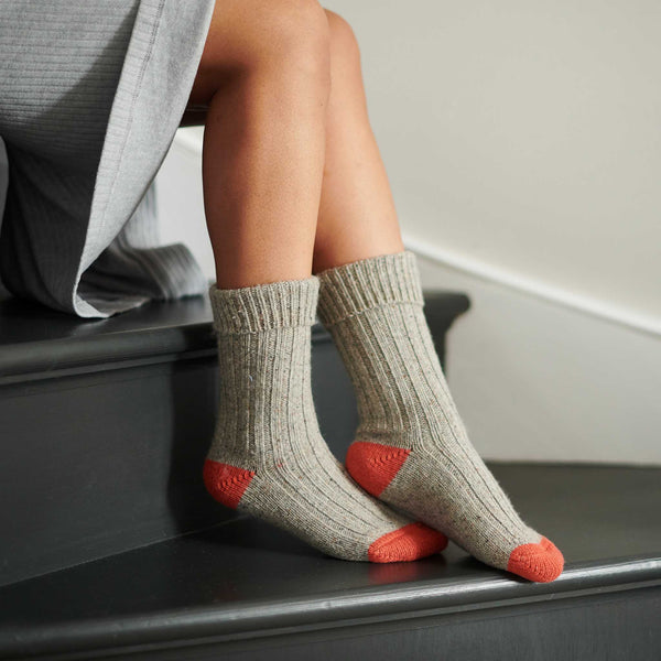 Unisex Grey & Orange Recycled Silk Blend Chunky Socks